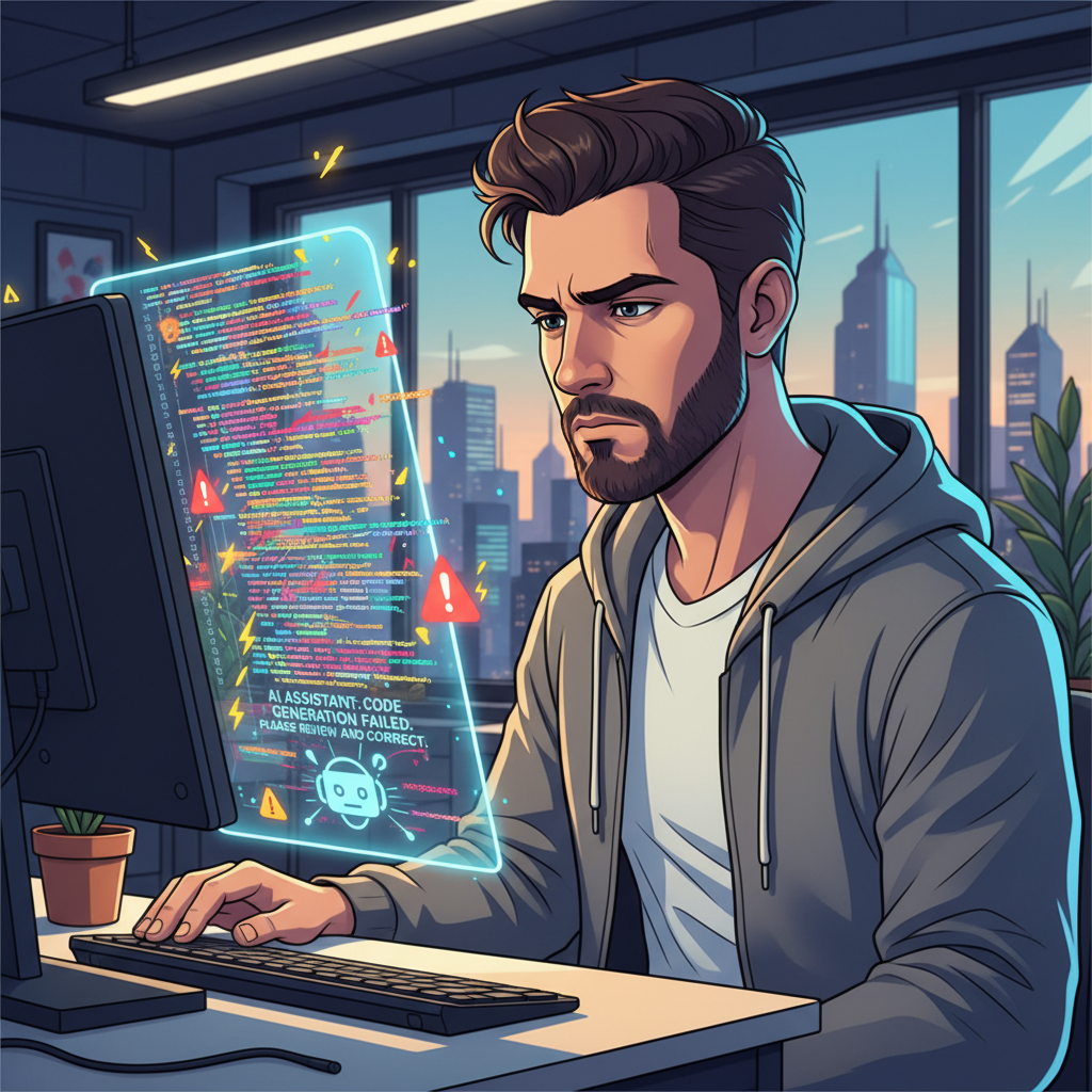 An illustration of a human writer editing AI-generated text on a tablet.