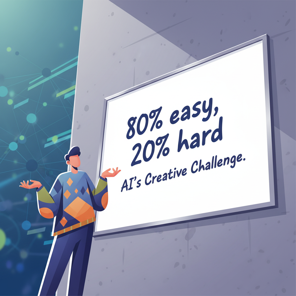 An illustration of a person making a dismissive gesture in front of a whiteboard with an 80/20 rule diagram.