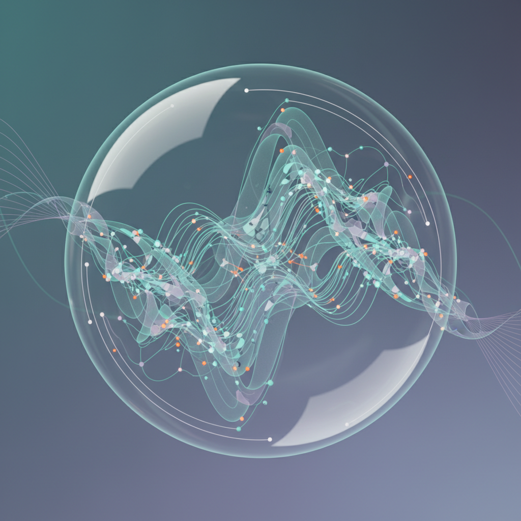 An abstract illustration depicting rhythmic, wave-like neural patterns forming inside a spherical shape.