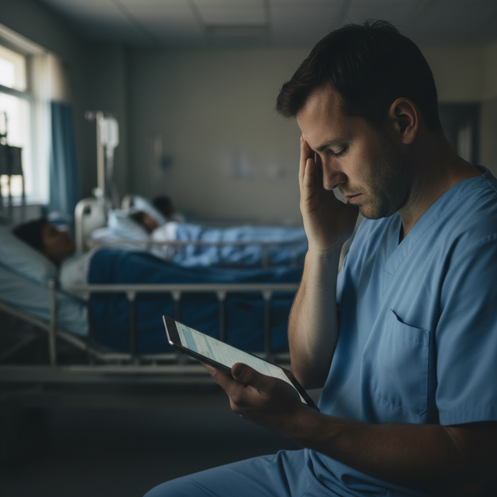 A diverse team of medical professionals is tightening bolts on a large, complex piece of machinery in a hospital setting, illustrating preventative maintenance.