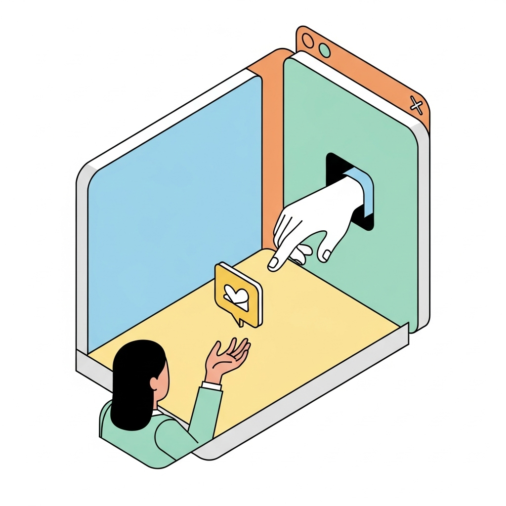 An illustration of a person consciously sorting and delegating digital tasks between themselves and a system.