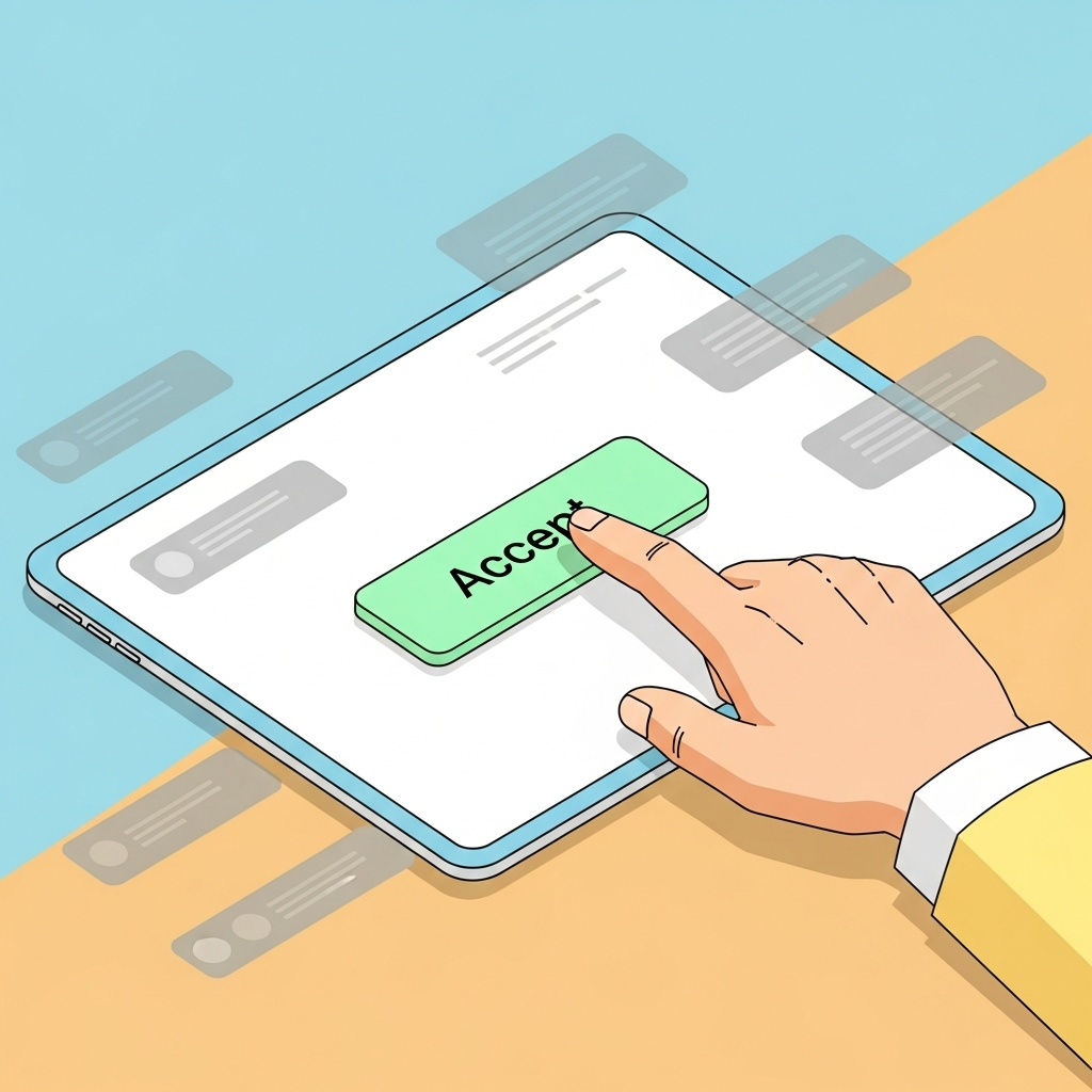 An illustration of a person's hand quickly tapping an \