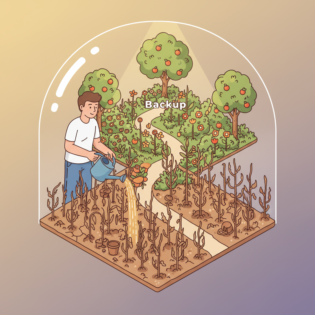 An illustration of a small, complex machine on a test platform, with a large, dark storm cloud brewing in the background.