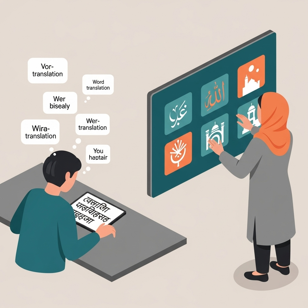 An illustration of a person reviewing and refining text on a screen, with an abstract representation of AI working in the background.