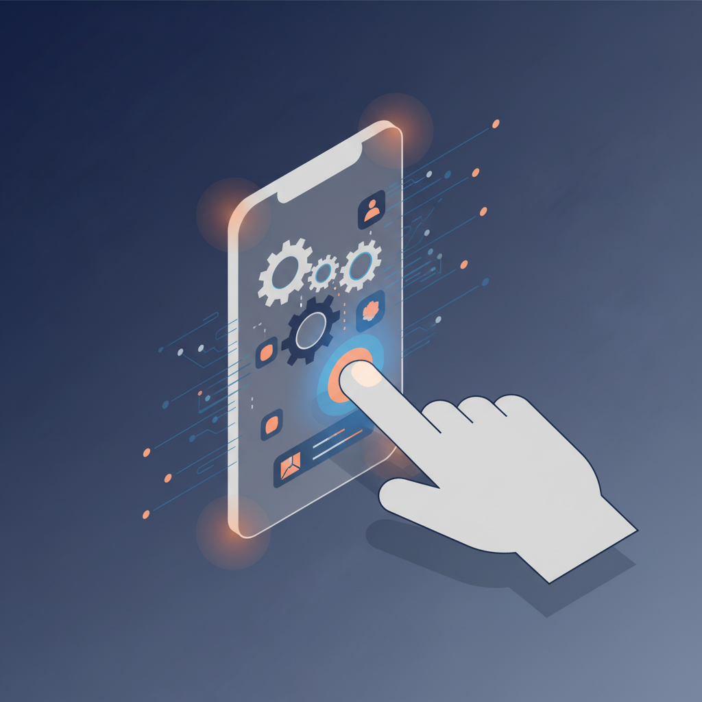 An illustration of a person passively accepting a single option presented on a screen, with vague thoughts suggesting a lack of critical choice.