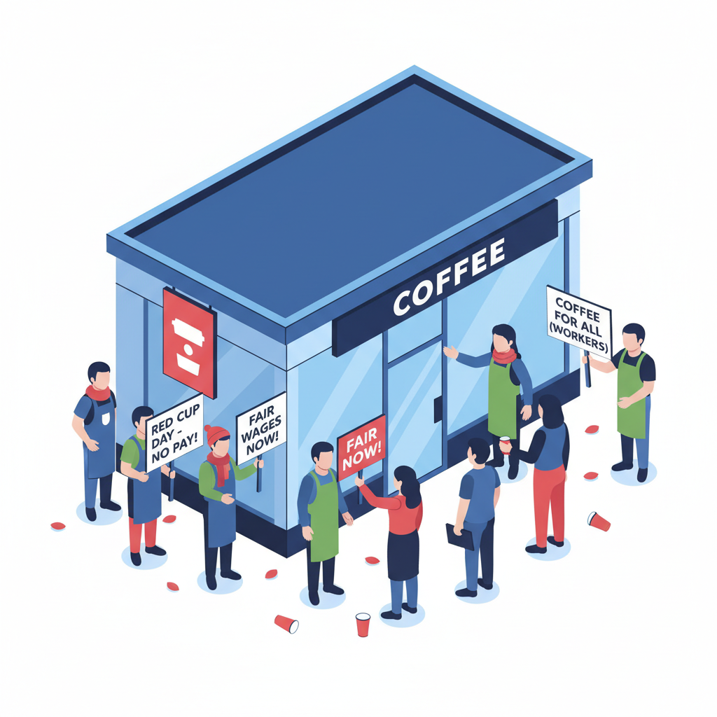 An illustration showing a calendar event for 'Red Cup Day' being overshadowed by a protest sign, symbolizing a hijacked event.