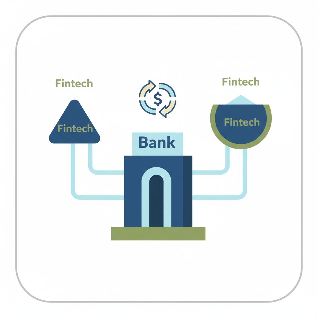 An illustration showing several small, wilting mobile app icons next to a few larger, robust app icons, representing the struggle and consolidation of small fintech companies.